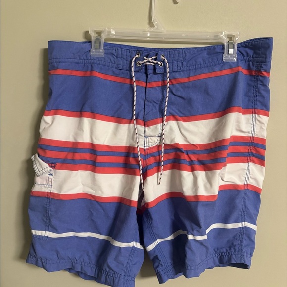 J.Crew Mens Long board shorts 9" Swim Trunks Lined Size 35 Blue White Beach - Picture 1 of 7